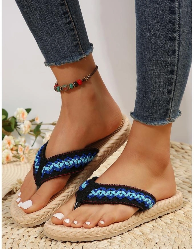 Blue Woven Strap Flat Flip Flops