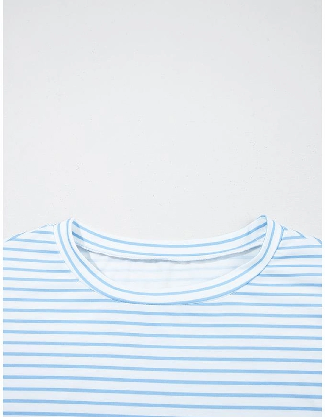 Sky Blue Stripe 3/4 Floral Puff Sleeve Patchwork Drop Shoulder Top