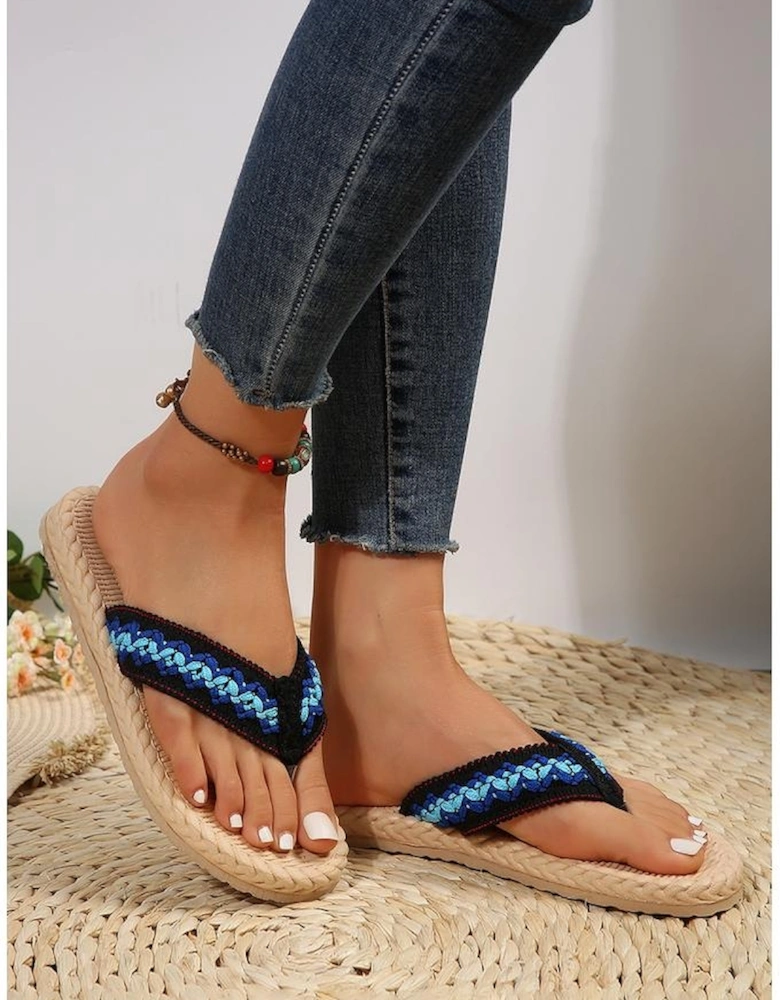Blue Woven Strap Flat Flip Flops