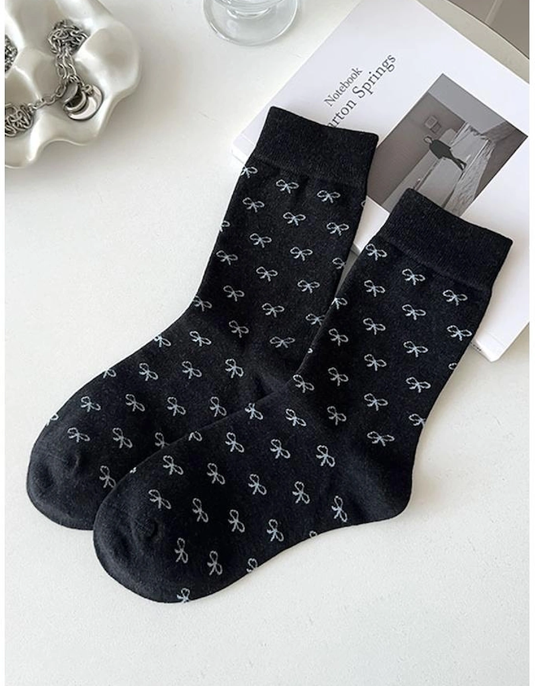 Azura Exchange Black Bow Knots Ribbed Edge Crew Socks, 5 of 4