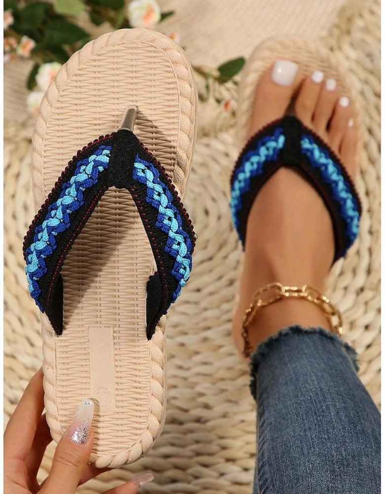 Blue Woven Strap Flat Flip Flops