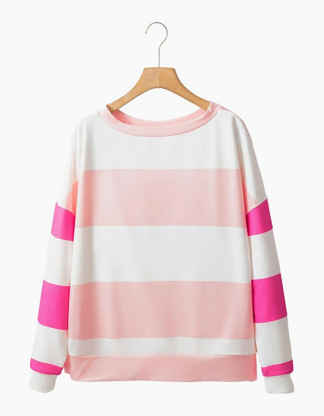Light Pink Colorblock Striped Drop Shoulder Long Sleeve Top