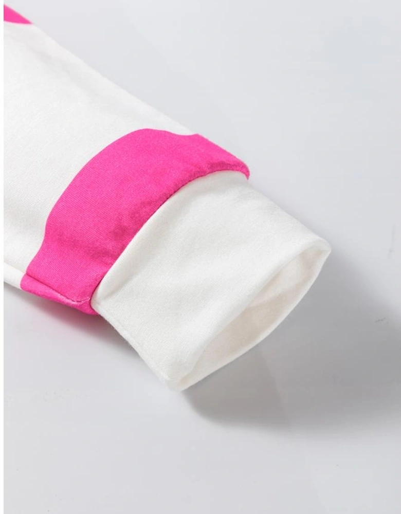 Light Pink Colorblock Striped Drop Shoulder Long Sleeve Top