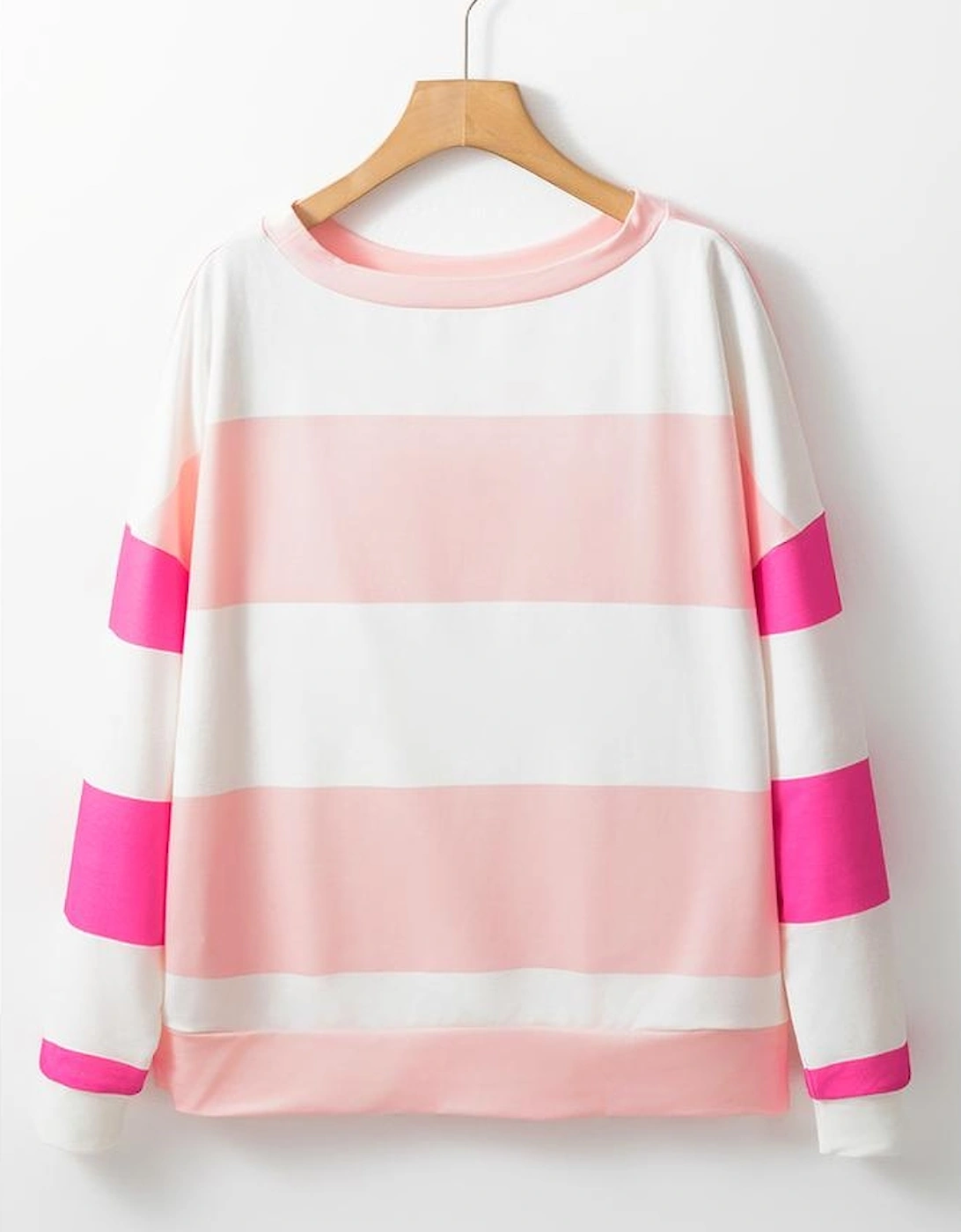 Light Pink Colorblock Striped Drop Shoulder Long Sleeve Top, 14 of 13