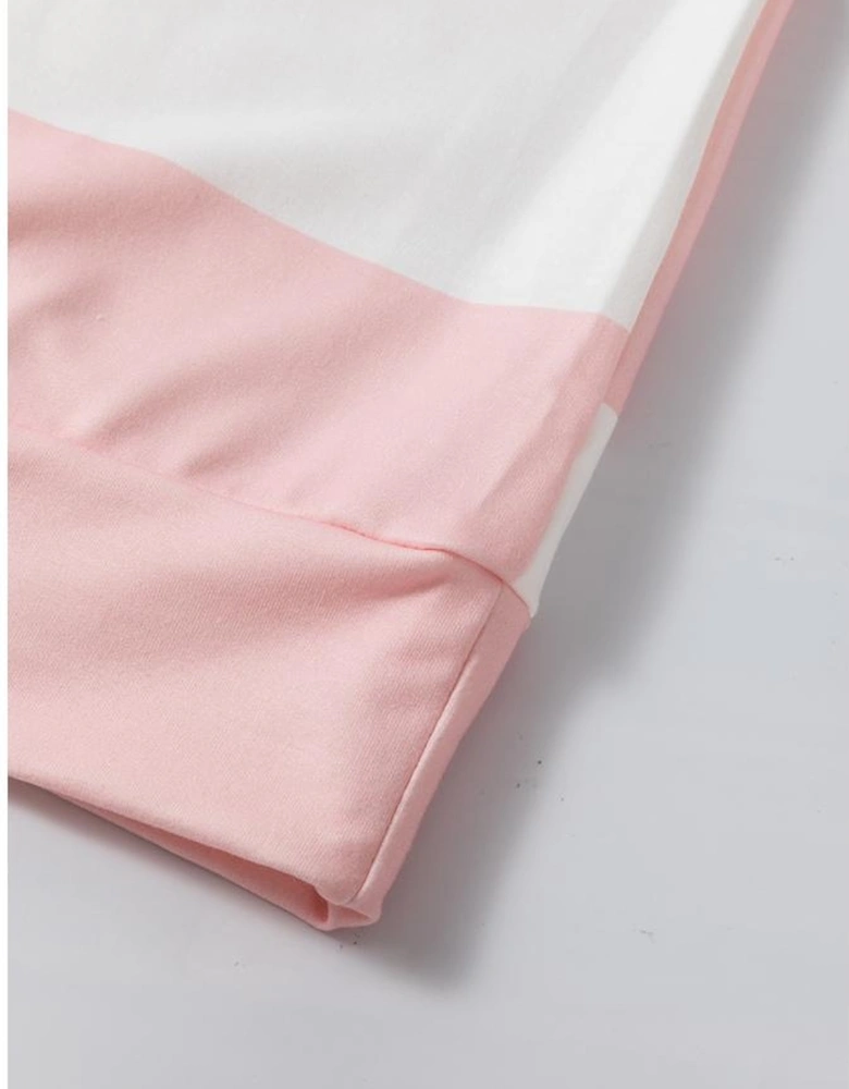 Light Pink Colorblock Striped Drop Shoulder Long Sleeve Top