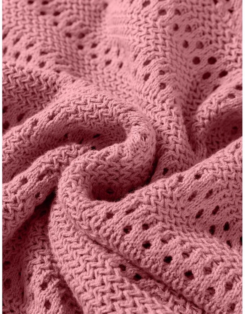 Peach Blossom Pointelle Knit Raglan Sleeve Hooded Sweater