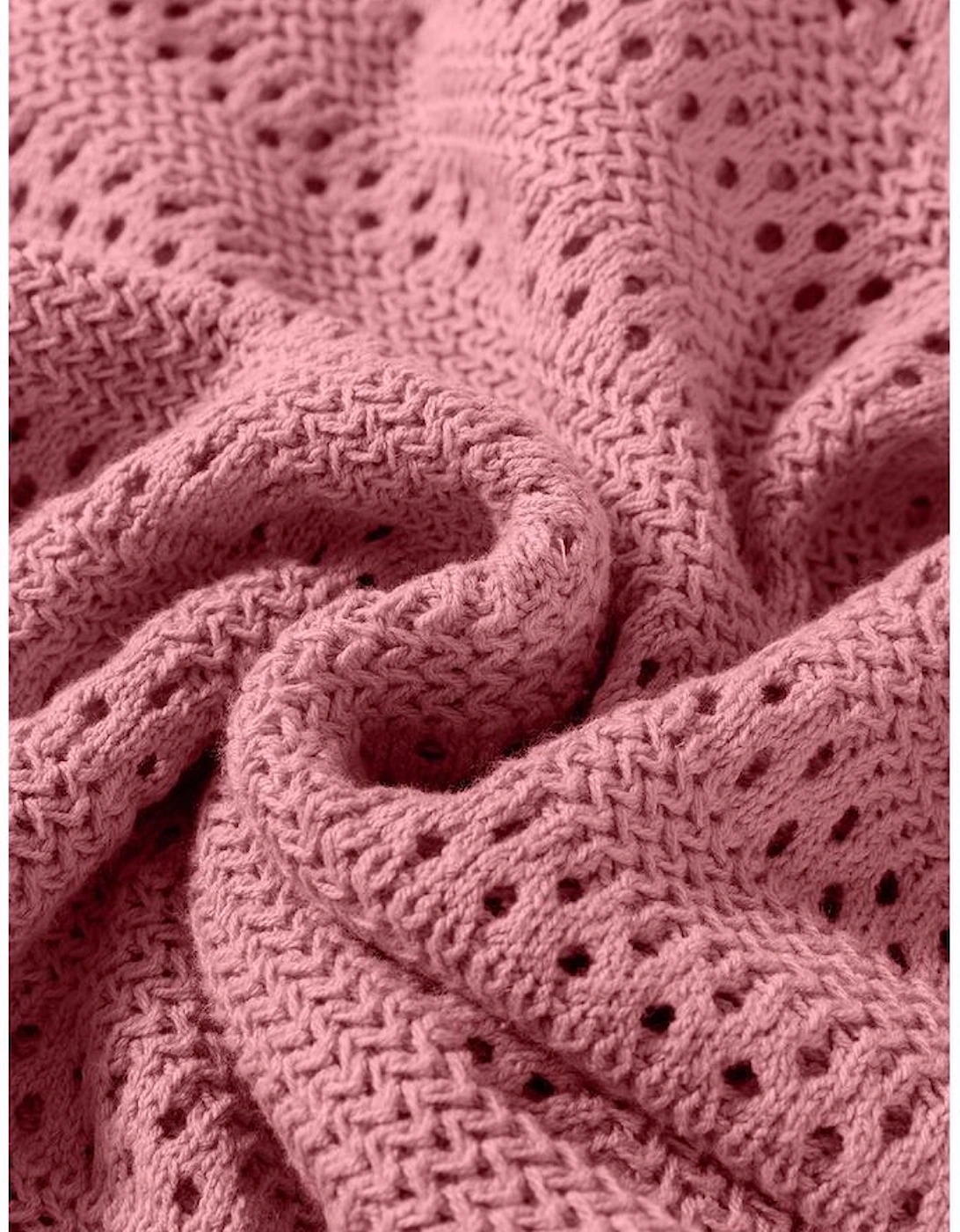 Peach Blossom Pointelle Knit Raglan Sleeve Hooded Sweater