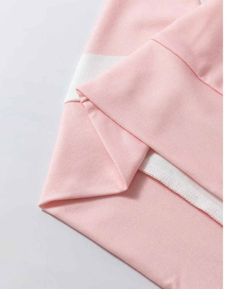 Light Pink Colorblock Striped Drop Shoulder Long Sleeve Top