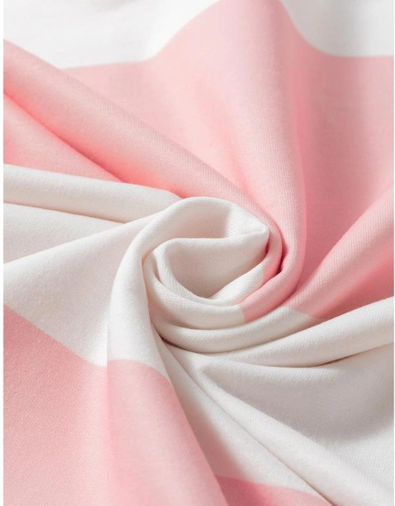 Light Pink Colorblock Striped Drop Shoulder Long Sleeve Top