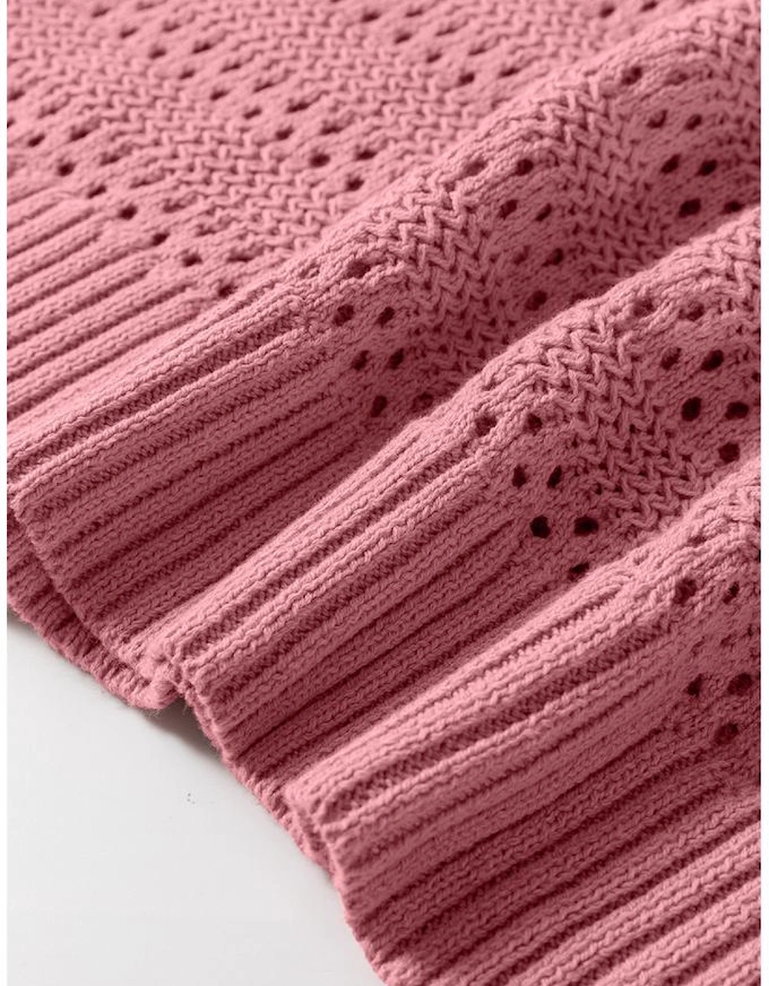 Peach Blossom Pointelle Knit Raglan Sleeve Hooded Sweater