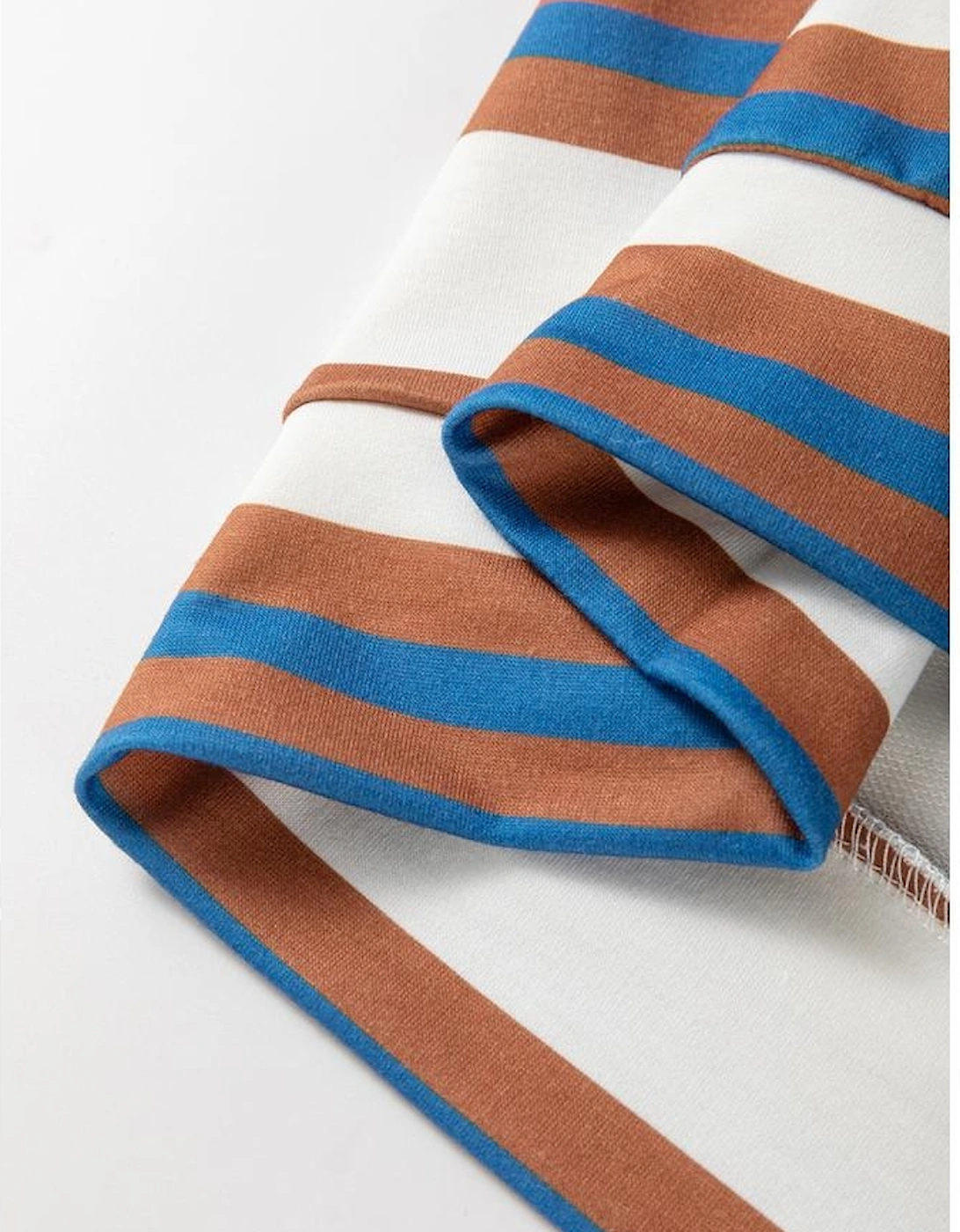 White Striped Floral Printed Patchwork Lantern Sleeve Blouse