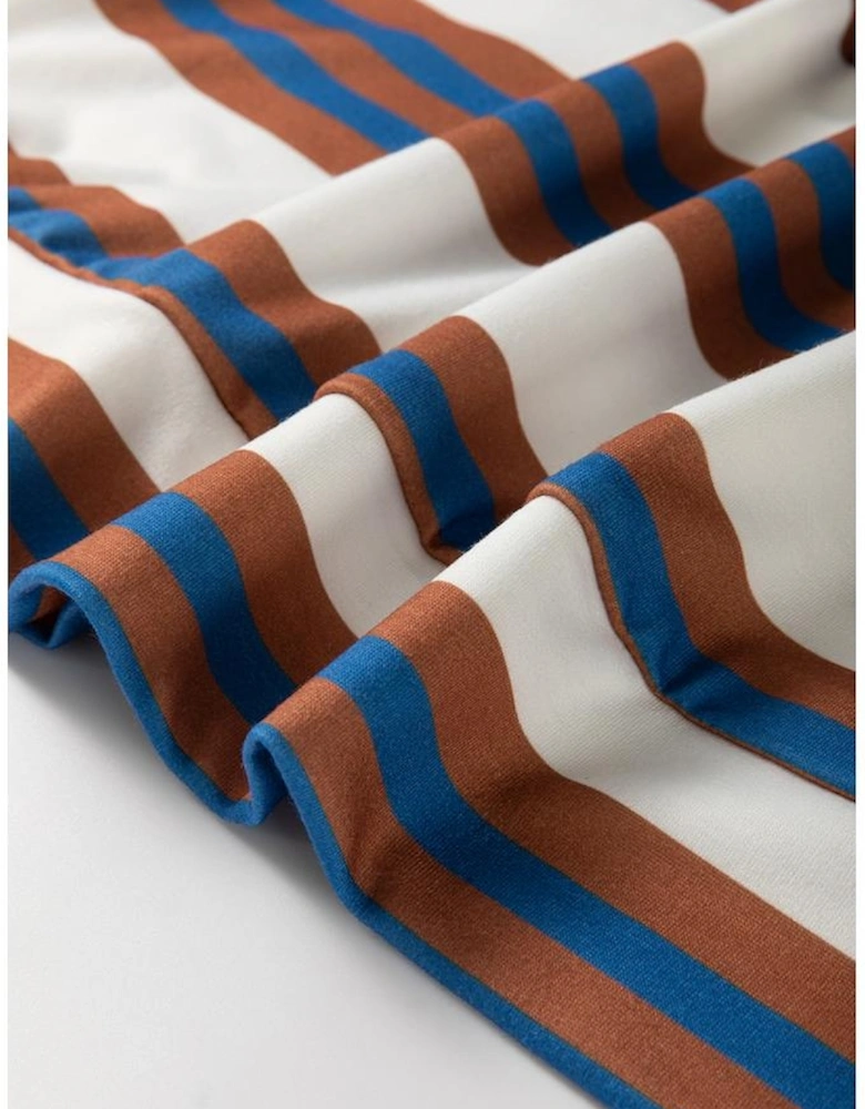 White Striped Floral Printed Patchwork Lantern Sleeve Blouse