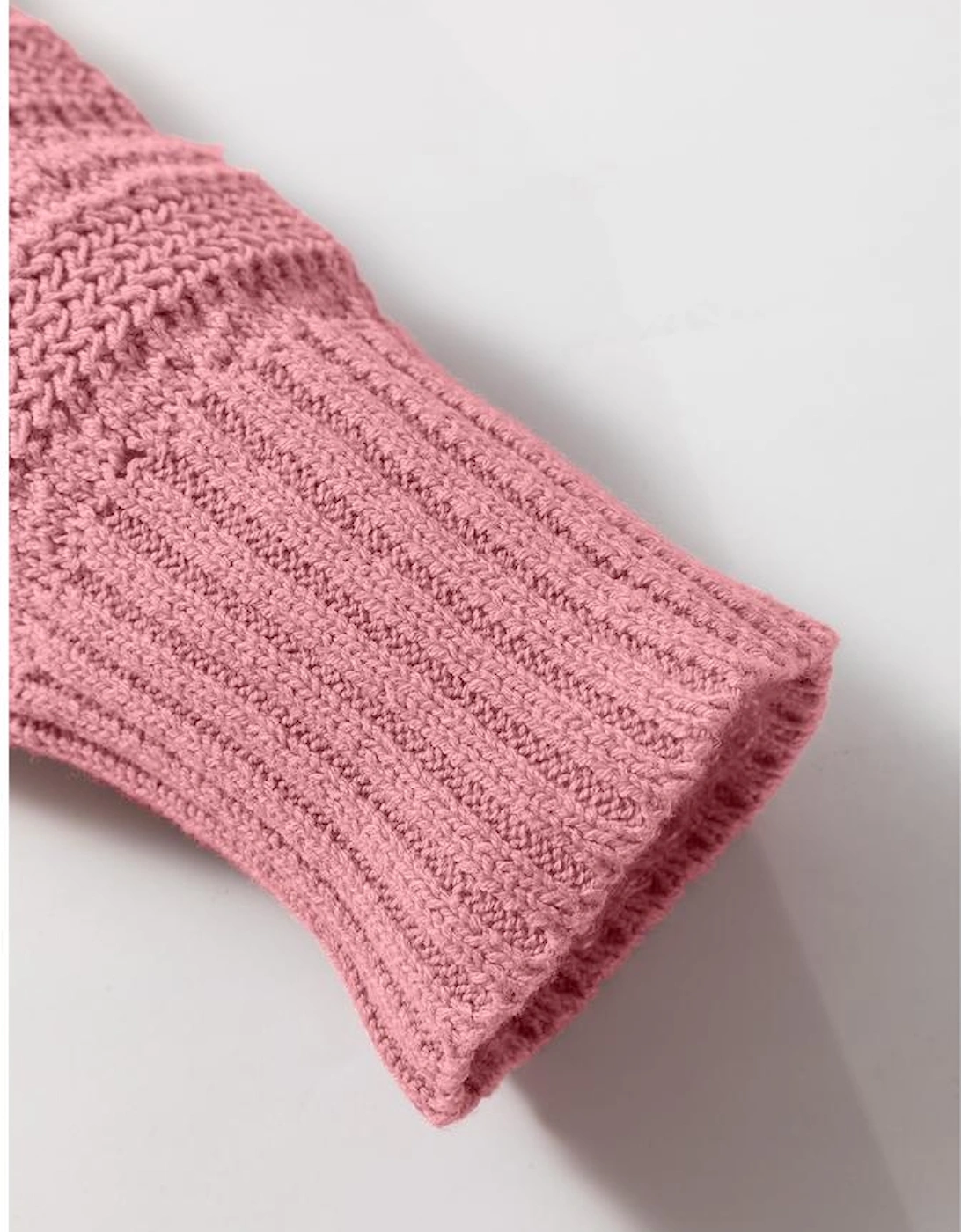 Peach Blossom Pointelle Knit Raglan Sleeve Hooded Sweater