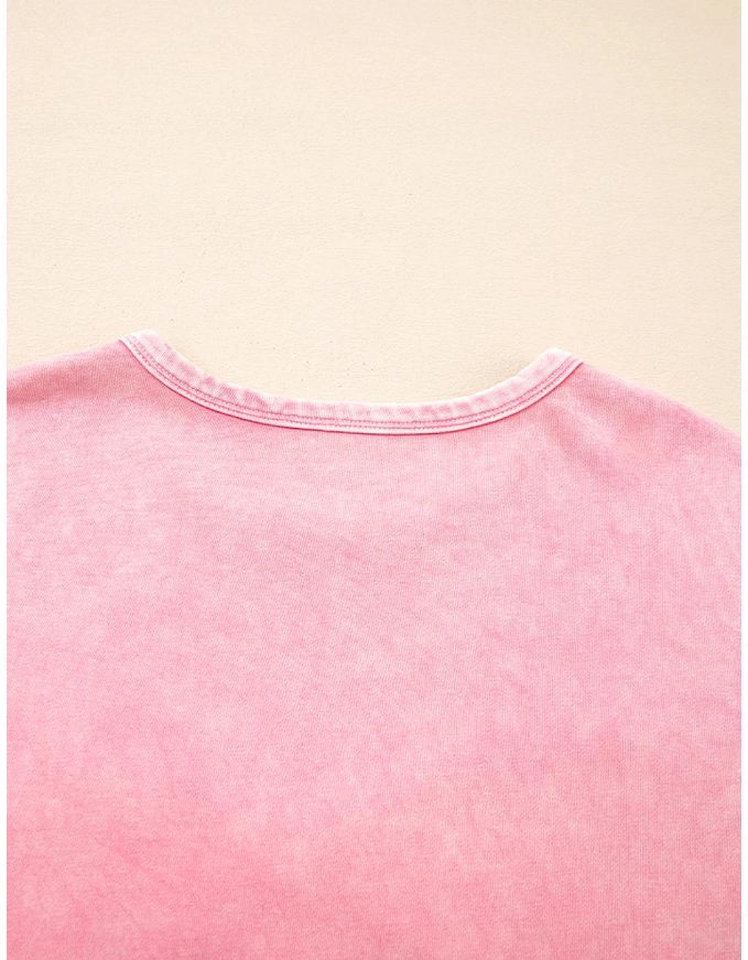 Bright Pink Mineral Wash Big Bow Patchwork Pullover Sweatshirt