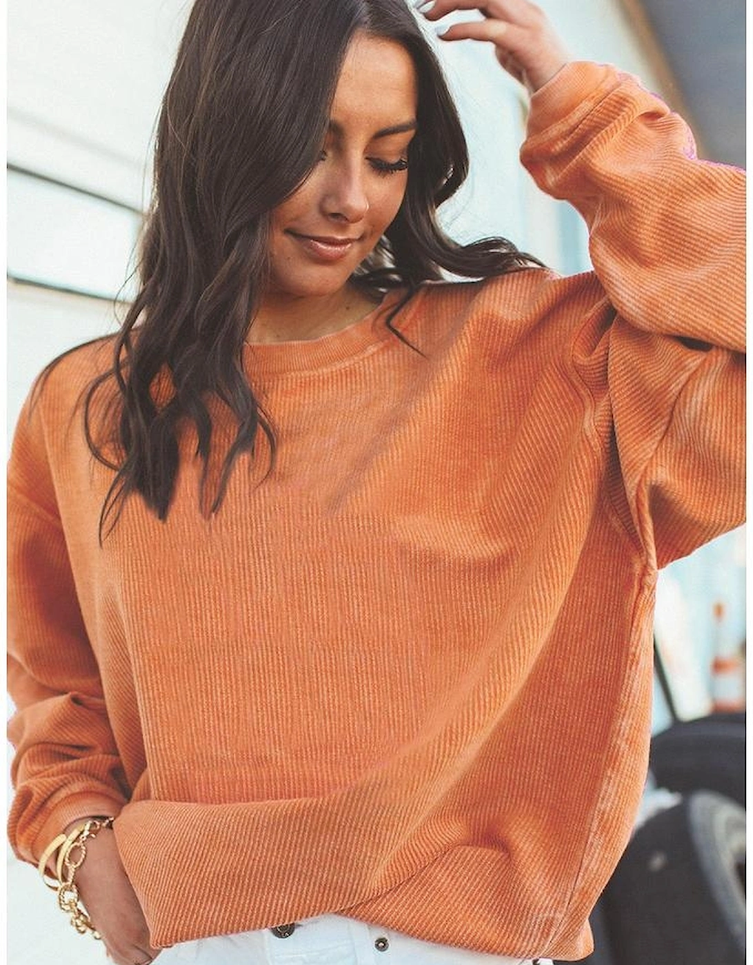 Azura Exchange Oversized Ribbed Corded Sweatshirt