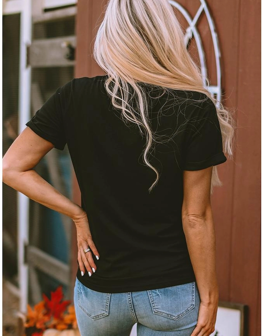 Black Sequin Bow Ghost Patched Halloween Graphic Tee