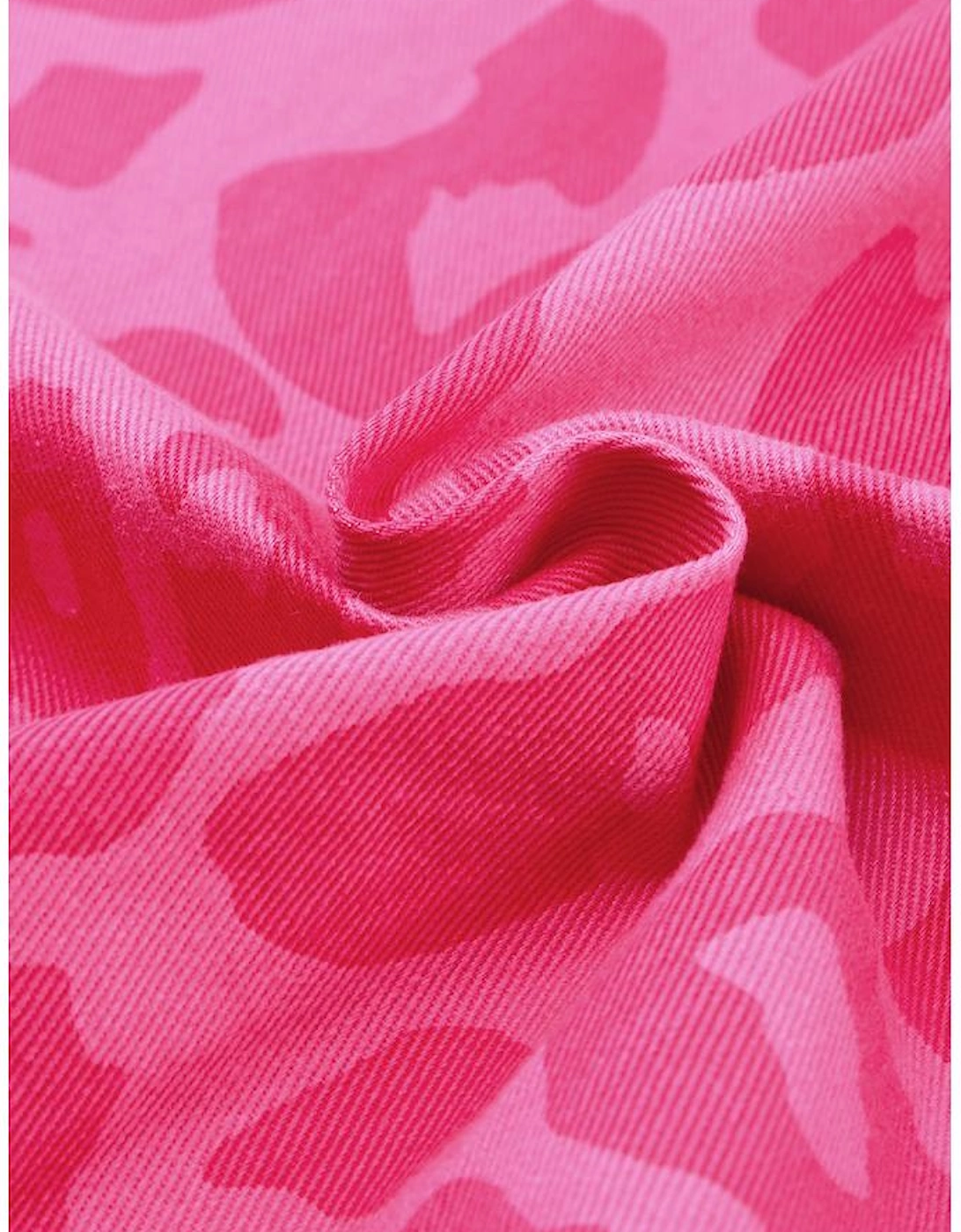 Pink Leopard Print Button Cuffs Raw Hem Jacket