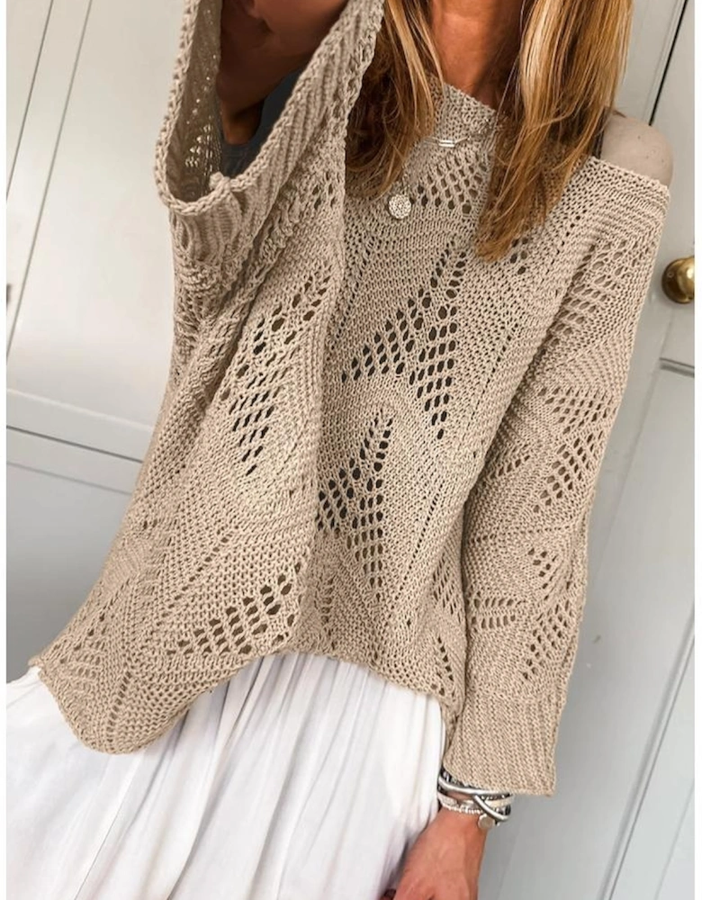 Parchment Hollow Out Knit 7/8 Sleeve Casual Sweater