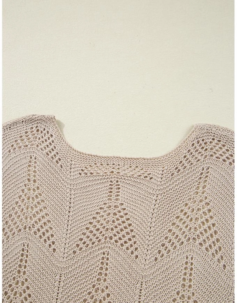 Parchment Hollow Out Knit 7/8 Sleeve Casual Sweater