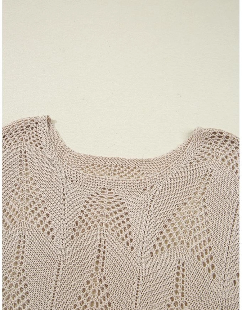 Parchment Hollow Out Knit 7/8 Sleeve Casual Sweater
