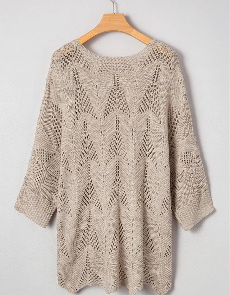 Parchment Hollow Out Knit 7/8 Sleeve Casual Sweater