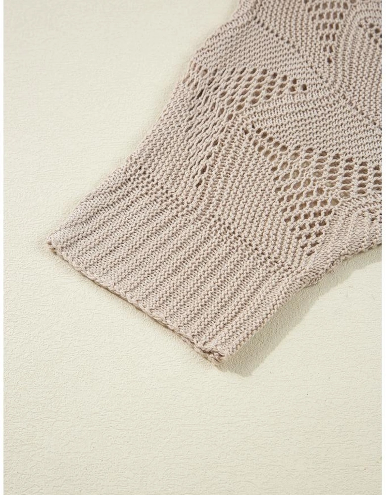 Parchment Hollow Out Knit 7/8 Sleeve Casual Sweater