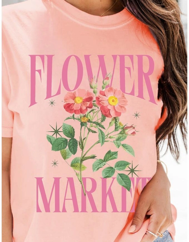 Pink FLOWER MARKET Graphic Crewneck T Shirt