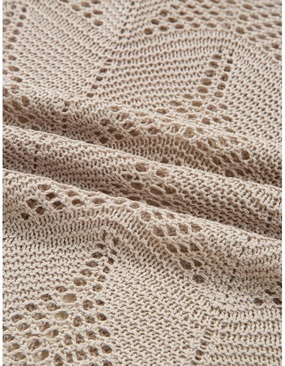 Parchment Hollow Out Knit 7/8 Sleeve Casual Sweater