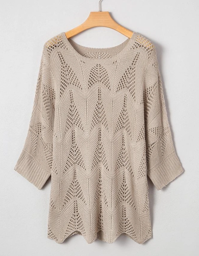 Parchment Hollow Out Knit 7/8 Sleeve Casual Sweater
