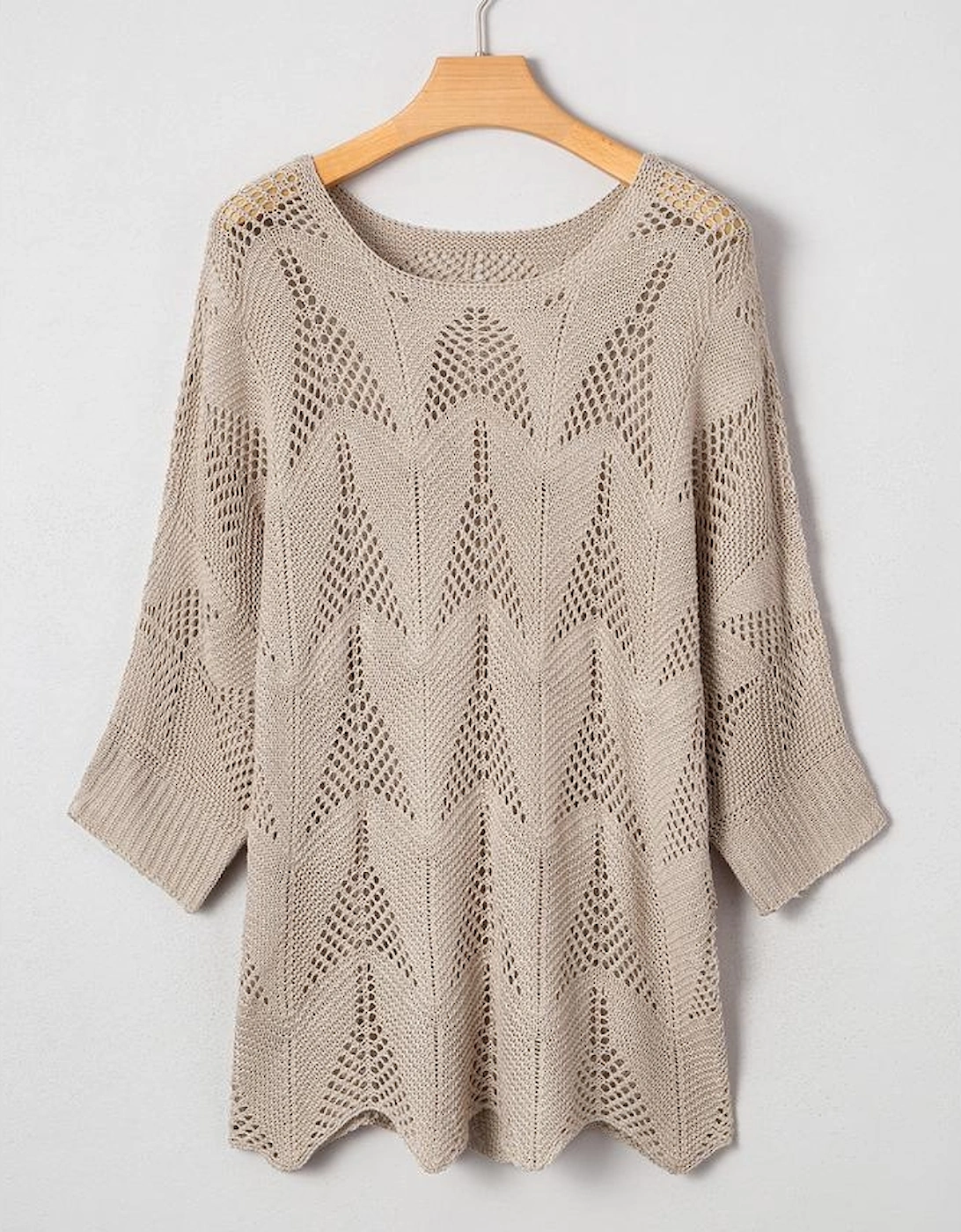 Parchment Hollow Out Knit 7/8 Sleeve Casual Sweater