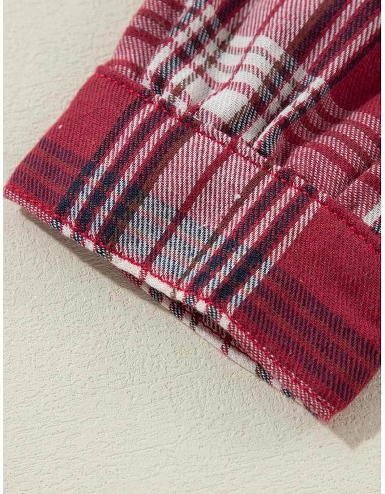 Beau Blue Plaid Print Patchwork Hooded Raw Hem Denim Jacket