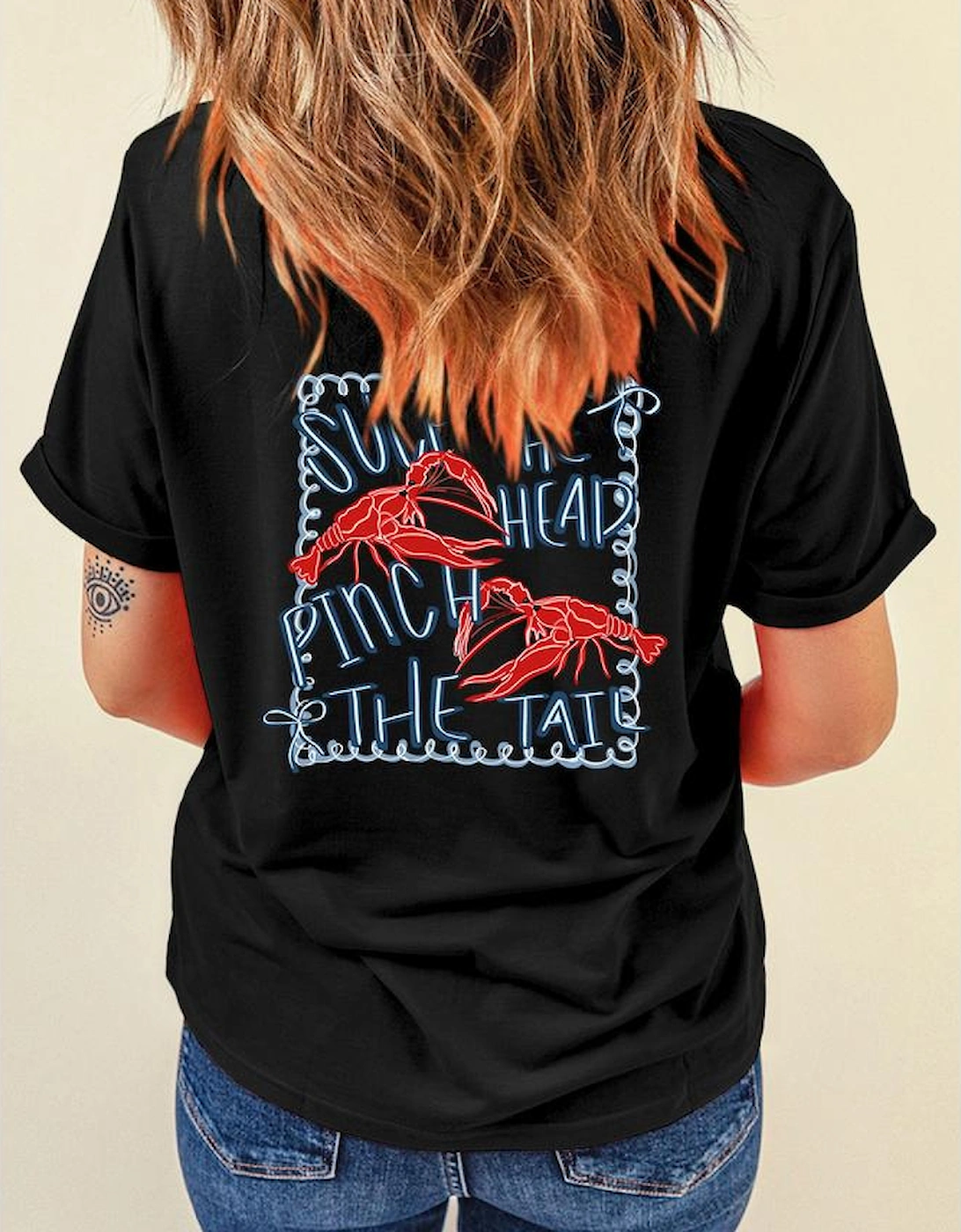Black Girlie Bow Crawfish Printed T Shirt