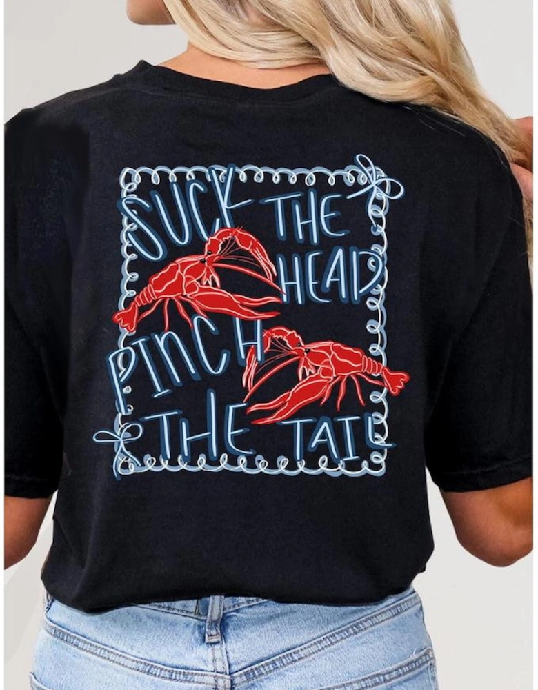 Black Girlie Bow Crawfish Printed T Shirt