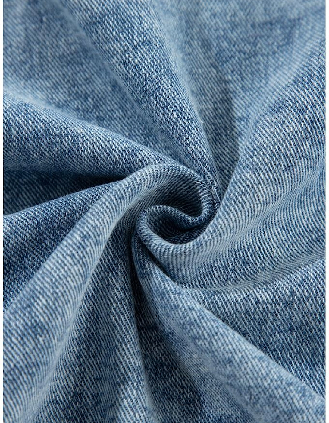 Beau Blue Plaid Print Patchwork Hooded Raw Hem Denim Jacket