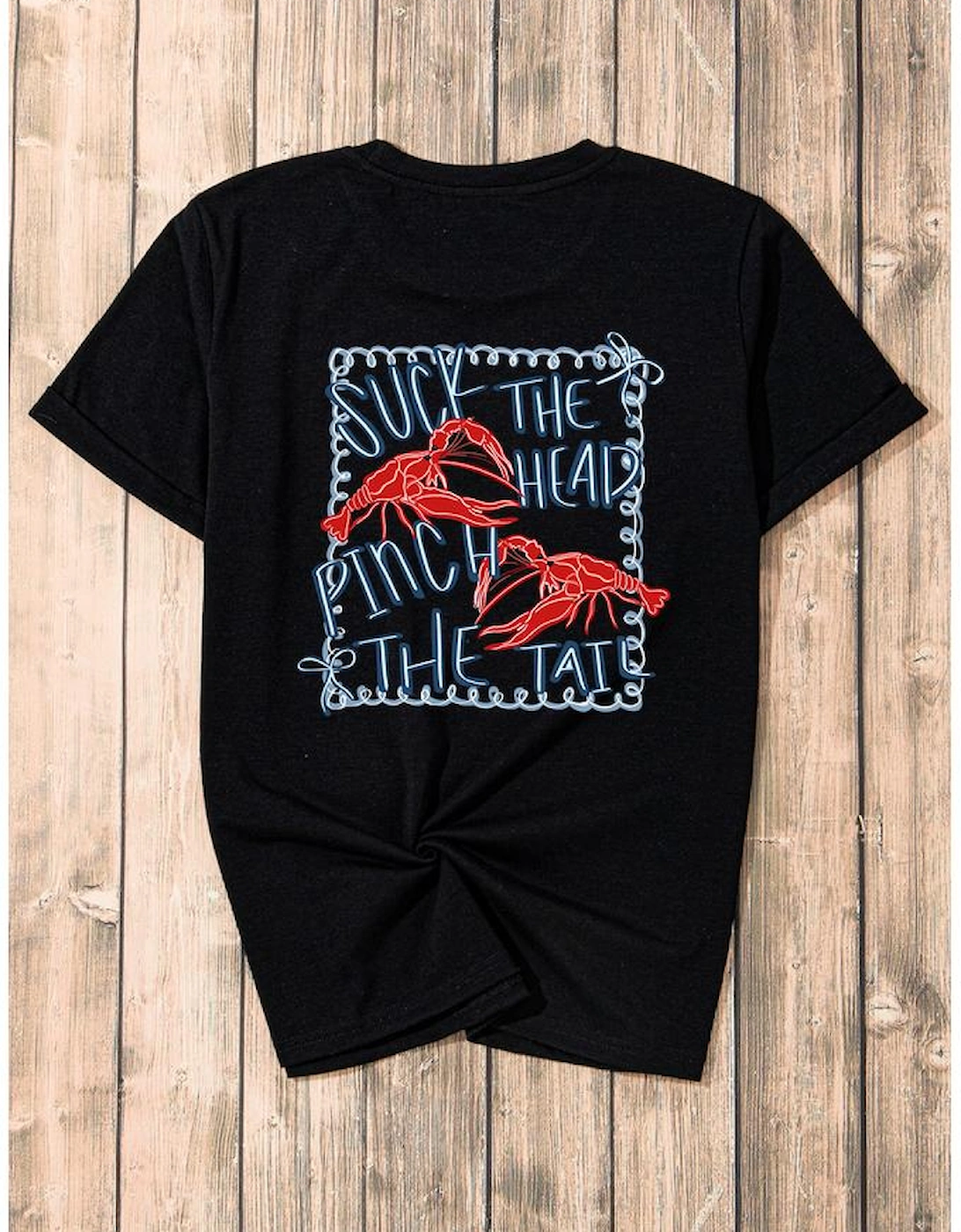 Black Girlie Bow Crawfish Printed T Shirt