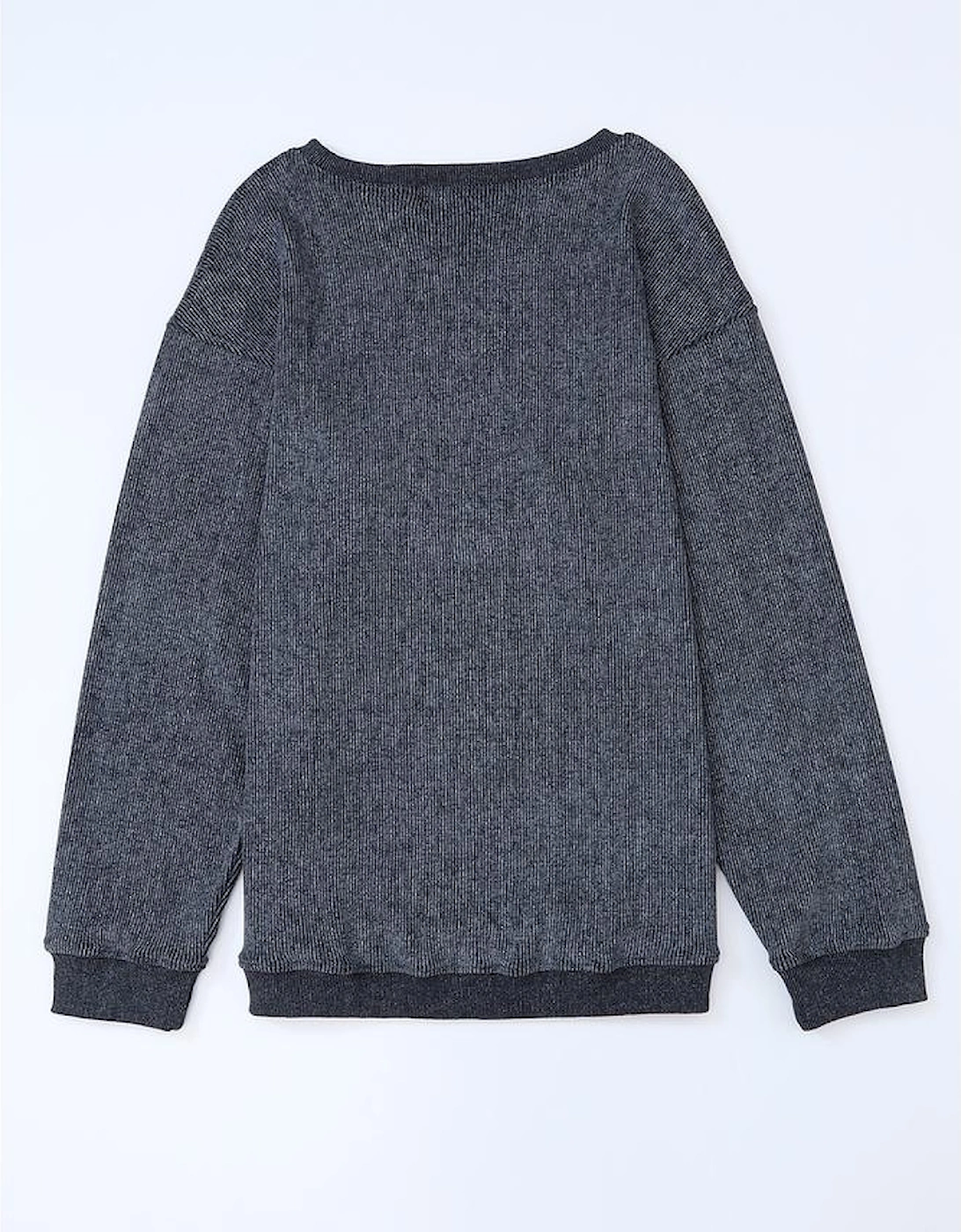 Gray Solid Ribbed Knit Round Neck Pullover Sweatshirt, 11 of 10