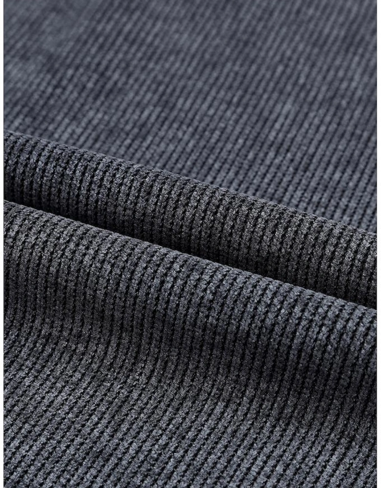 Gray Solid Ribbed Knit Round Neck Pullover Sweatshirt