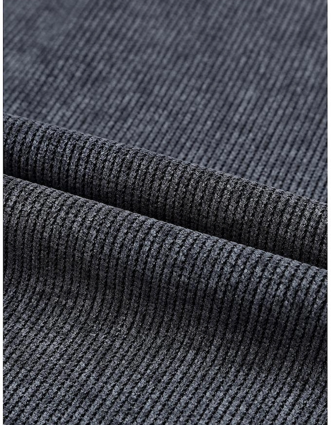 Gray Solid Ribbed Knit Round Neck Pullover Sweatshirt