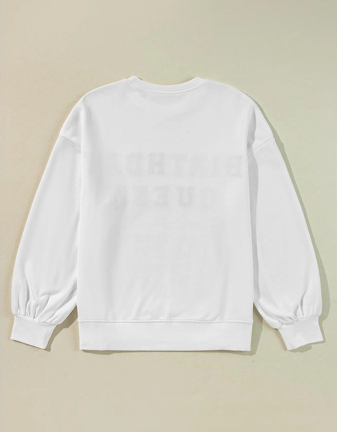 White BIRTHDAY QUEEN Graphic Balloon Sleeve Sweatshirt