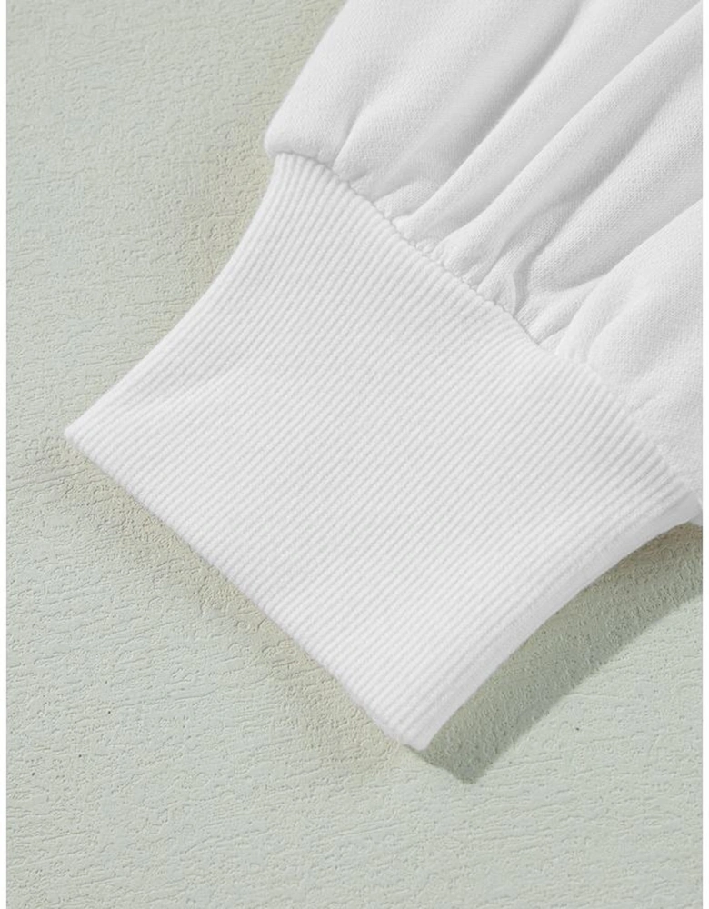 White BIRTHDAY QUEEN Graphic Balloon Sleeve Sweatshirt