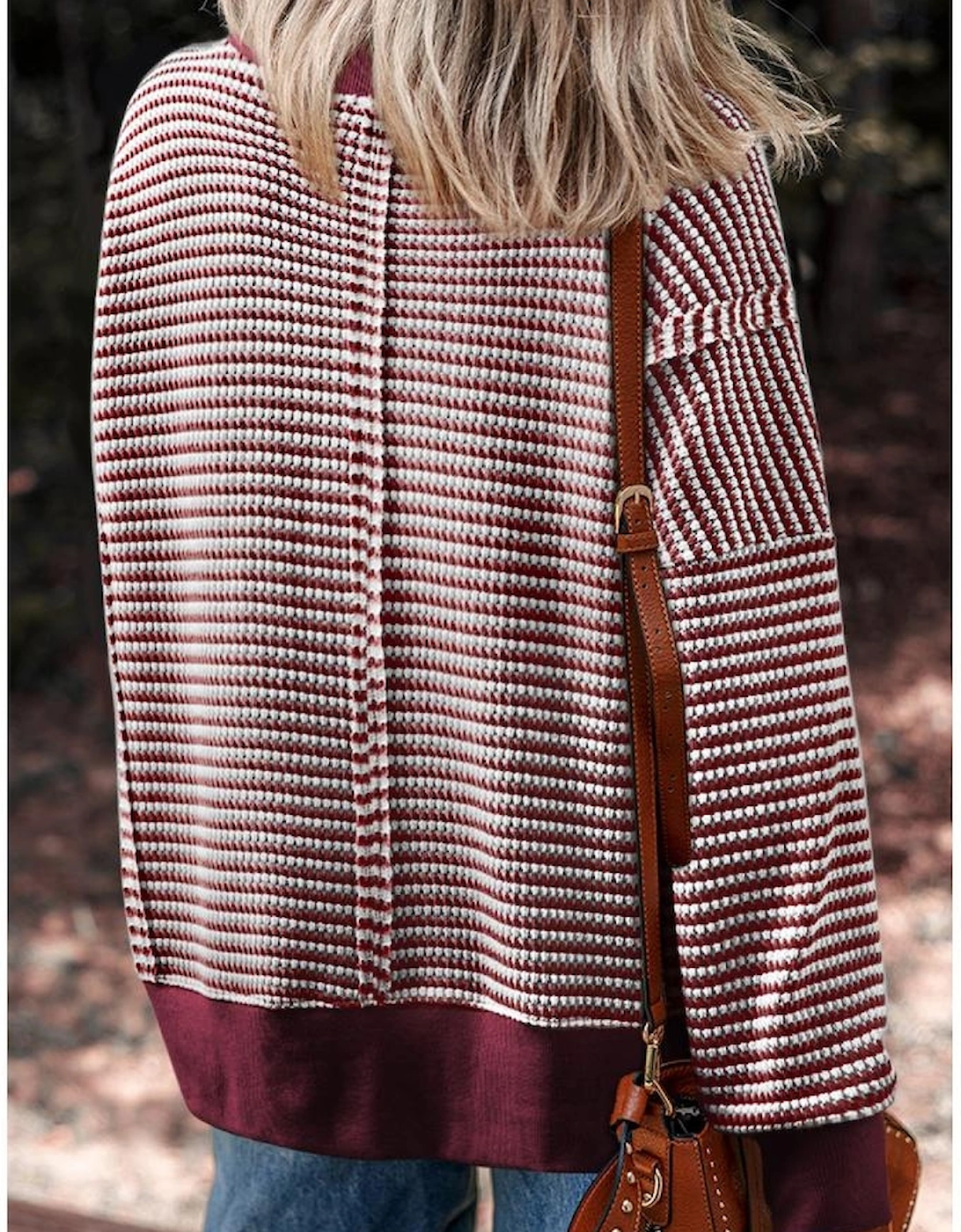 Red Stripe Ribbed Trim Drop Shoulder Long Sleeve Oversize Top