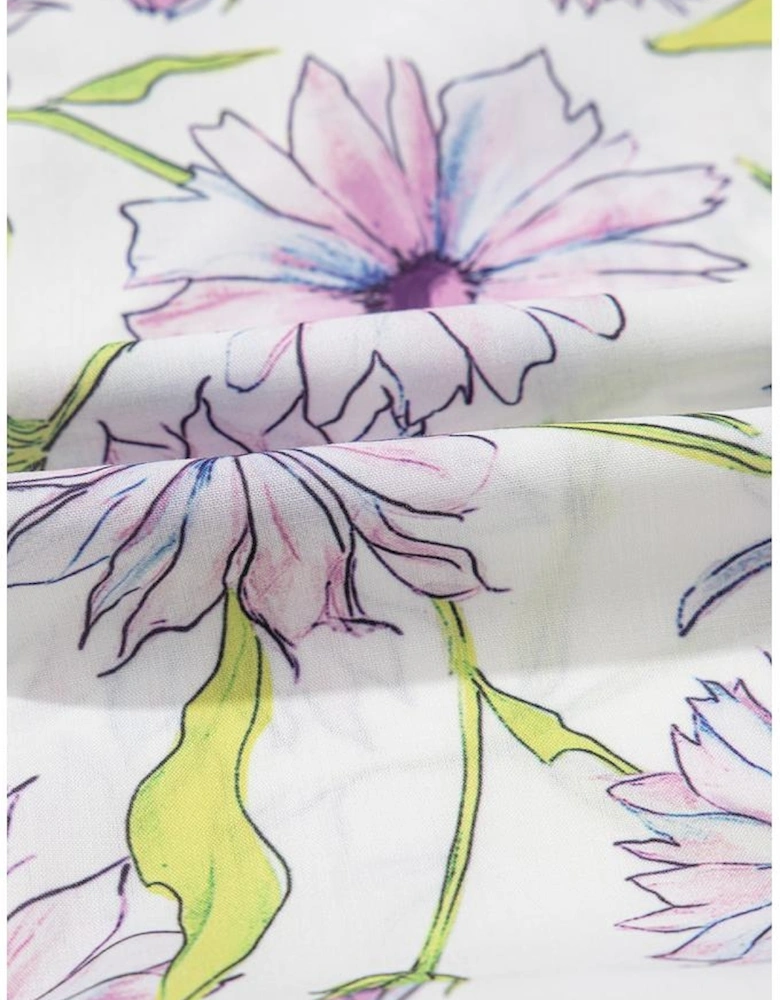 Purple Floral Print Striped Detail Split Neck Flounce Short Sleeve Peplum Blouse