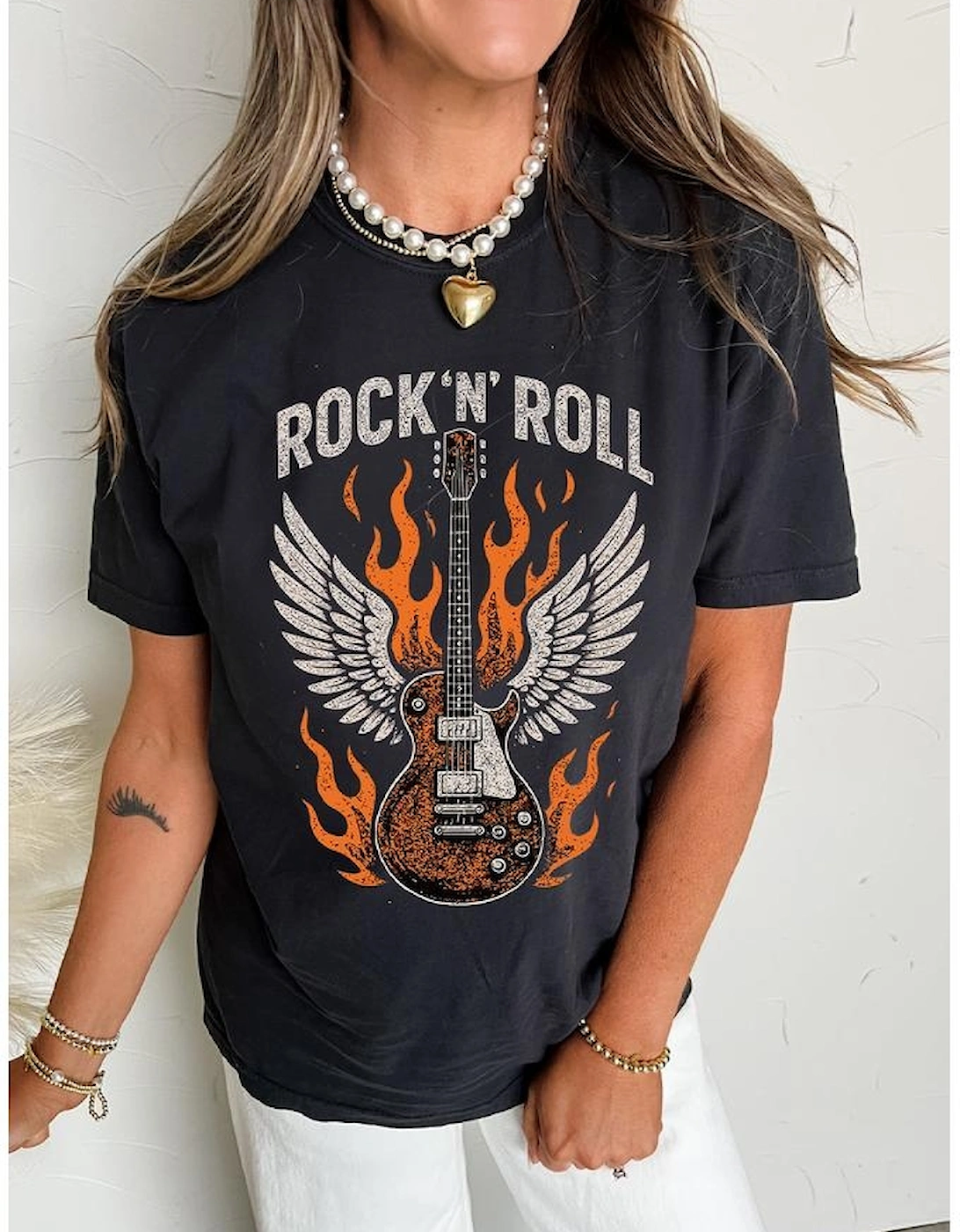 Black Guitar Wings Slogan Print Crew Neck T Shirt, 9 of 8