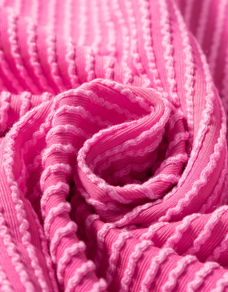 Rose Red Corded Colorblock Patchwork Drop Shoulder Long Sleeve Top