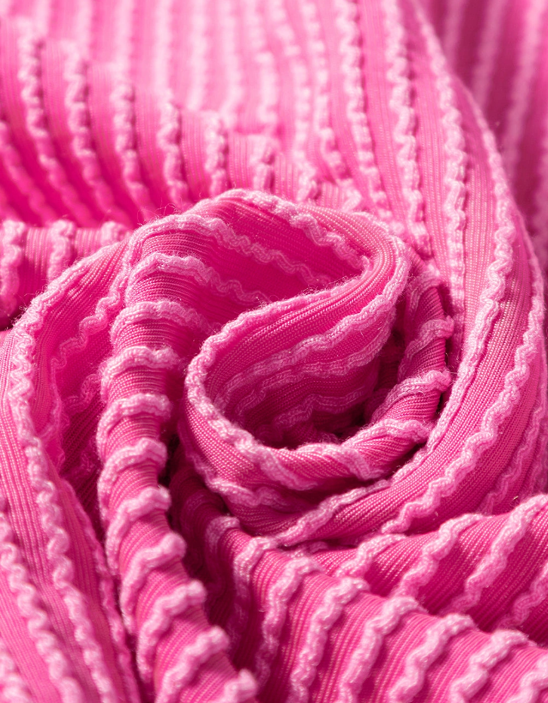 Rose Red Corded Colorblock Patchwork Drop Shoulder Long Sleeve Top