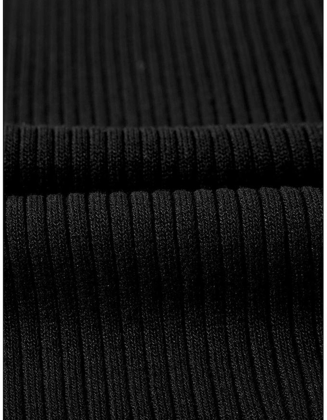 Black Colorblock Edge Ribbed Knit U Neck Tank Top