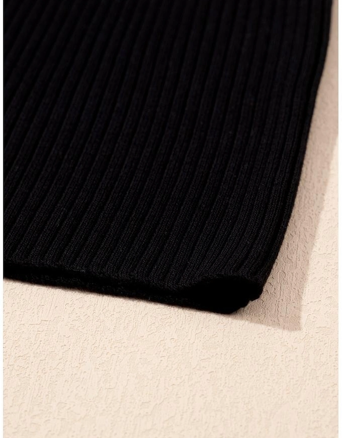 Black Colorblock Edge Ribbed Knit U Neck Tank Top