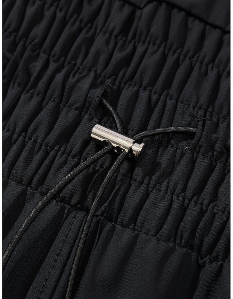 Black Plain Sleeveless Loop Drawstring Cinched Waist Romper