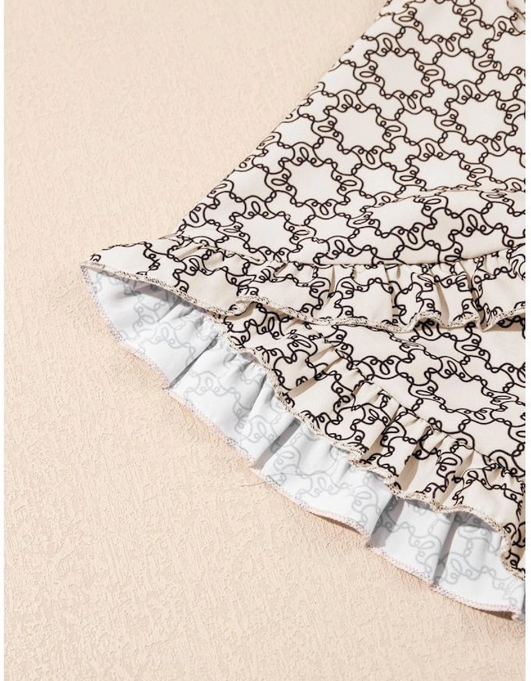 Khaki Plus Size Geometric Print Ruffled Sleeve Blouse