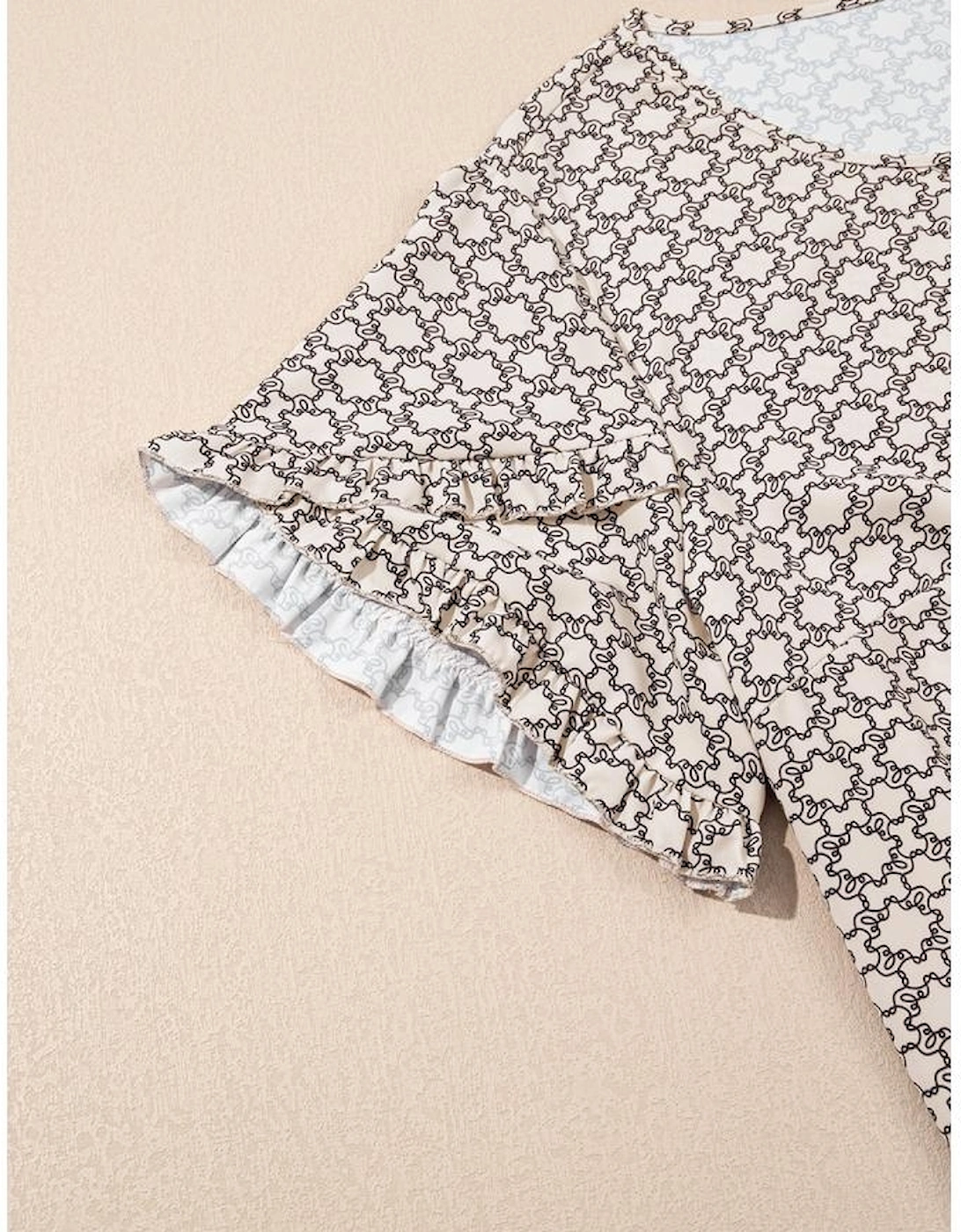 Khaki Plus Size Geometric Print Ruffled Sleeve Blouse